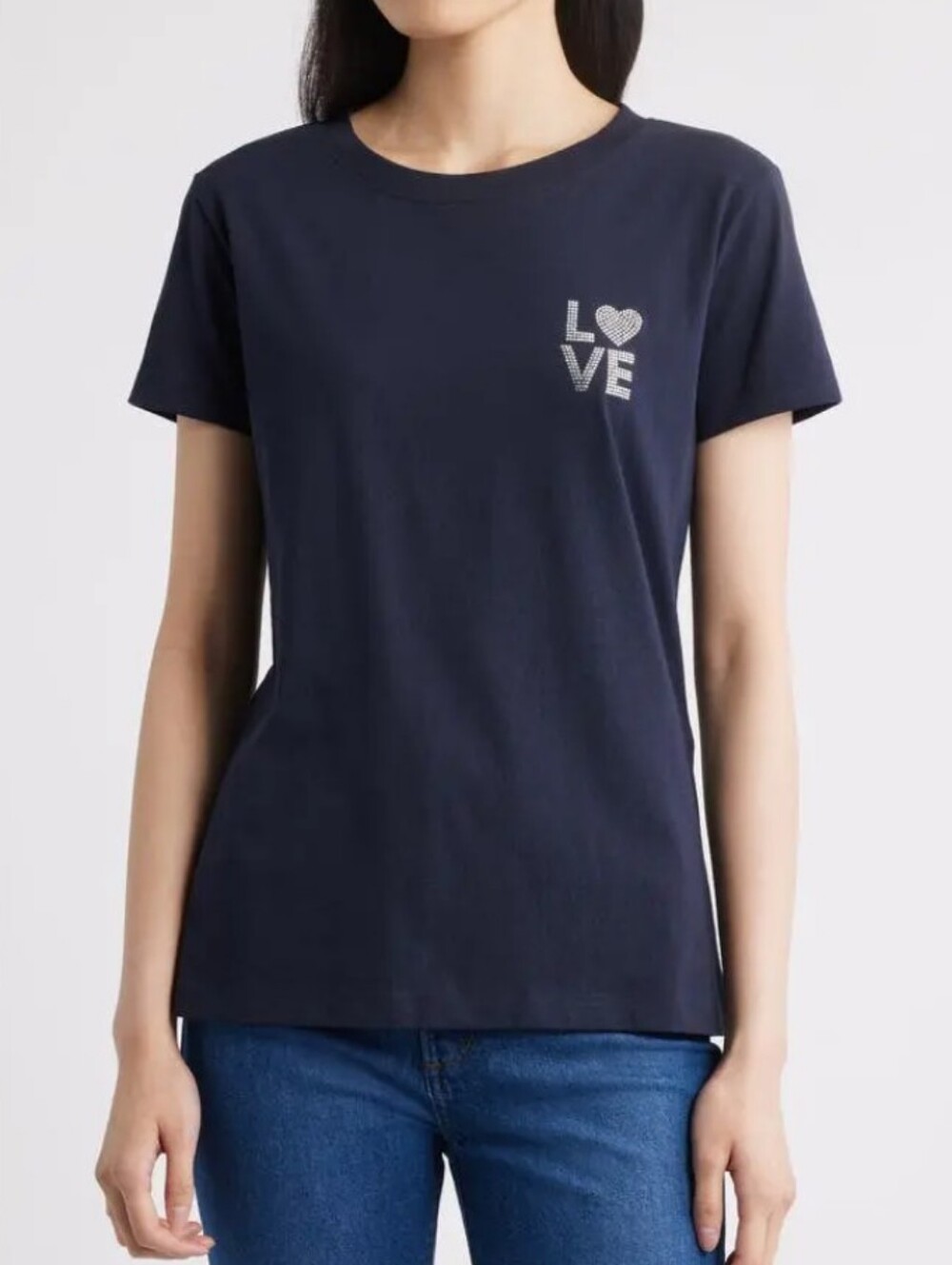 BOSS Size XL Dark Blue Crystal LOVE Cotton T-Shirt MSRP $59